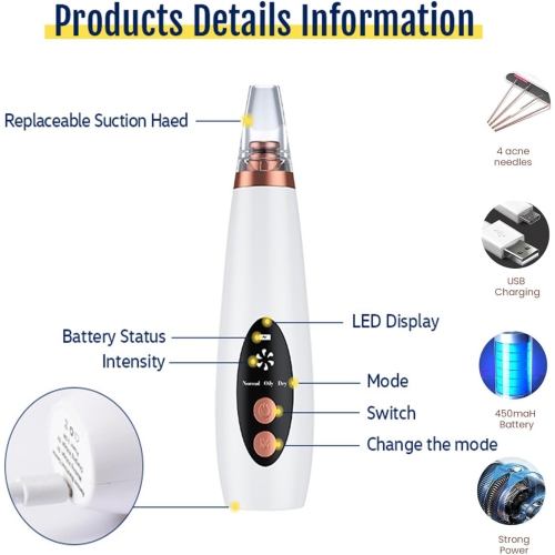 Blackhead Remover Vacuum,Black Head Remover for Face,Blackhead Extractor with 6 Suction Probes,USB Charging Pores Cleaning Vacuum for Women Men