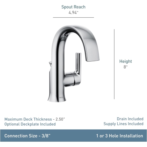 Moen – Robinet de salle de bain à effet laminaire haut à une poignée, collection Doux, noir mat