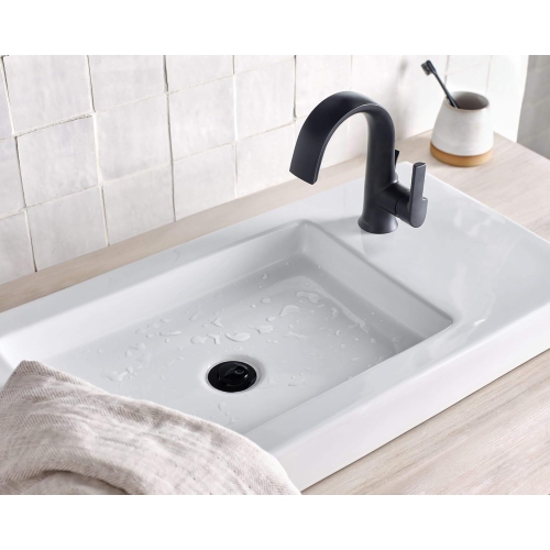Moen – Robinet de salle de bain à effet laminaire haut à une poignée, collection Doux, noir mat