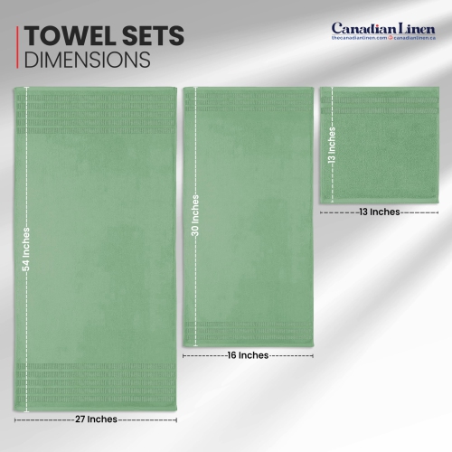 Canadian Linen Royale Towels, Pack of 3, Lightweight Quick Dry Soft Absorbent Cotton Shower Towels for Home Hotel Salon, Green