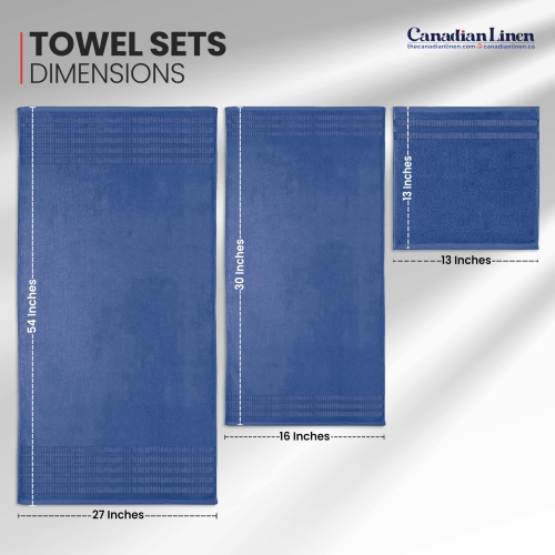 Canadian Linen Royale Towels, Pack of 3, Lightweight Quick Dry Soft Absorbent Cotton Towel for Hotels Spa Yoga Salon, Blue