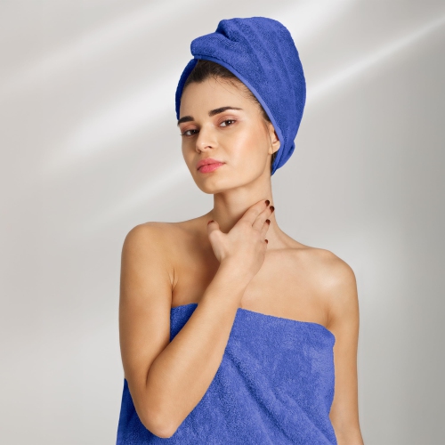 Canadian Linen Royale Towels, Pack of 3, Lightweight Quick Dry Soft Absorbent Cotton Towel for Hotels Spa Yoga Salon, Blue