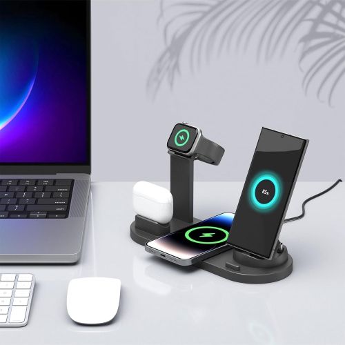 4 in 1 Wireless Charging Station, Phone Charging Station Adjustable Phone & Watch Charger Station Stand Chargers for Multiple Devices