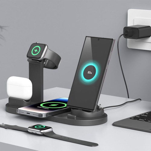 4 in 1 Wireless Charging Station, Phone Charging Station Adjustable Phone & Watch Charger Station Stand Chargers for Multiple Devices
