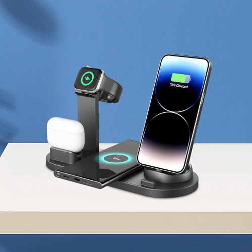 4 in 1 Wireless Charging Station, Phone Charging Station Adjustable Phone & Watch Charger Station Stand Chargers for Multiple Devices