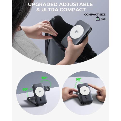 Station de chargement sans fil 3-en-1 15&nbsp;W Support de voyage pliable rapide MagSafe pour iPhone, chargeur magnétique pour Apple Watch/AirPods