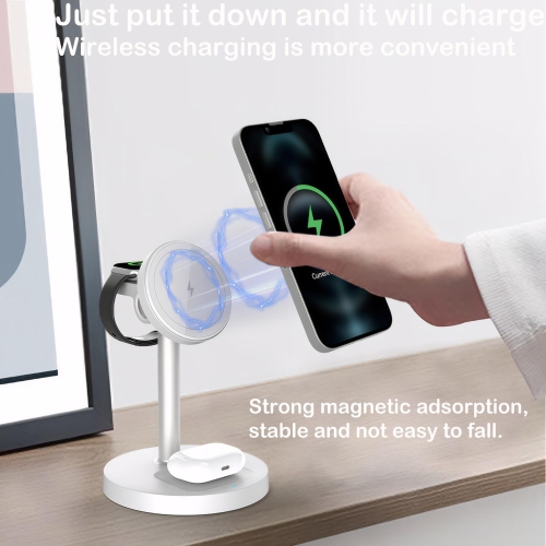 3-in-1 Wireless Charging Station for iPhone , Apple Watch 9/Ultra 2, AirPods | 20W Fast Charger, Mag-Safe Compatible, with 20W Power Adapter
