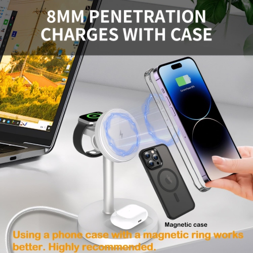 3-in-1 Wireless Charging Station for iPhone , Apple Watch 9/Ultra 2, AirPods | 20W Fast Charger, Mag-Safe Compatible, with 20W Power Adapter