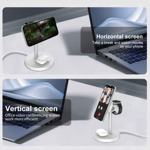 3-in-1 Wireless Charging Station for iPhone , Apple Watch 9/Ultra 2, AirPods | 20W Fast Charger, Mag-Safe Compatible, with 20W Power Adapter