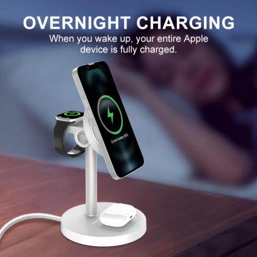 3-in-1 Wireless Charging Station for iPhone , Apple Watch 9/Ultra 2, AirPods | 20W Fast Charger, Mag-Safe Compatible, with 20W Power Adapter