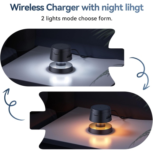 4 in 1Mag-safe Magnetic 15W Fast Wireless Charger Station Compatible with iPhone,Wireless Charger Stand with Night-Lamp for Apple iWatch/AirPods