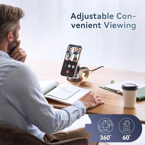 4 in 1Mag-safe Magnetic 15W Fast Wireless Charger Station Compatible with iPhone,Wireless Charger Stand with Night-Lamp for Apple iWatch/AirPods