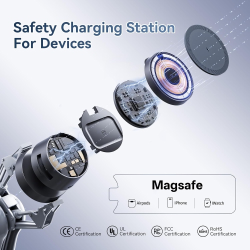 4 in 1Mag-safe Magnetic 15W Fast Wireless Charger Station Compatible with iPhone,Wireless Charger Stand with Night-Lamp for Apple iWatch/AirPods