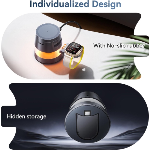 4 in 1Mag-safe Magnetic 15W Fast Wireless Charger Station Compatible with iPhone,Wireless Charger Stand with Night-Lamp for Apple iWatch/AirPods