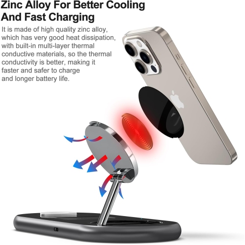 3 in 1 Charging Station for Apple Devices, Faster Mag-Safe Charger Stand, Magnetic Wireless Charger Station for iPhone Series/iWatch/AirPods