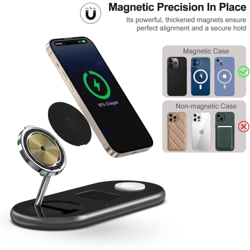 3 in 1 Charging Station for Apple Devices, Faster Mag-Safe Charger Stand, Magnetic Wireless Charger Station for iPhone Series/iWatch/AirPods