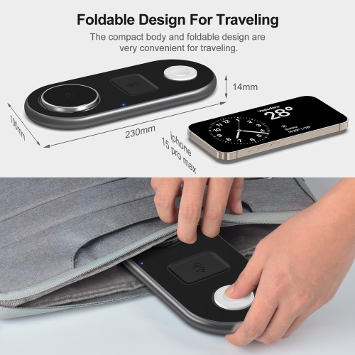 3 in 1 Charging Station for Apple Devices, Faster Mag-Safe Charger Stand, Magnetic Wireless Charger Station for iPhone Series/iWatch/AirPods