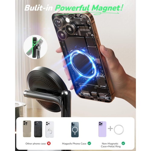 5 in 1 Wireless Charger for Apple Multiple Devices,Bedside Night Light Mag-Safe Charging Station for iPhone ,Apple Watch,Air-Pods(Black)