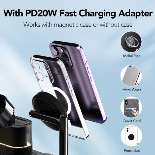 5 in 1 Wireless Charger for Apple Multiple Devices,Bedside Night Light Mag-Safe Charging Station for iPhone ,Apple Watch,Air-Pods(Black)