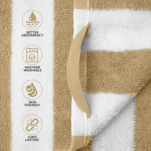 Canadian Linen Cabana Stripe Beach Towels Set, 2 Pack, 30"x60" Cotton Soft Absorbent Soft Quick Dry Lightweight Pool Towel for Resorts, Grey & Beige