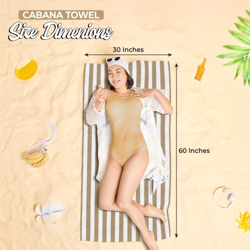 Canadian Linen Cabana Stripe Beach Towels Set, 2 Pack, 30"x60" Cotton Soft Absorbent Soft Quick Dry Lightweight Pool Towel for Resorts, Grey & Beige