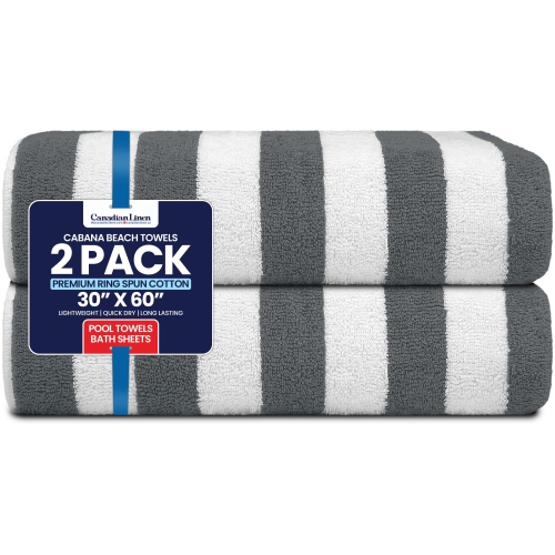 Canadian Linen Cabana Stripe Beach Towels Set, 2 Pack, 30"x60" Quick Dry Lightweight Soft Absorbent Cotton Large Pool Towel for Home, Hospitality,