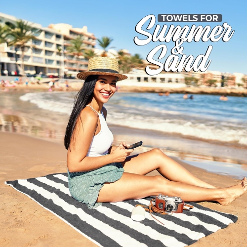 Canadian Linen Cabana Stripe Beach Towels Set, 2 Pack, 30"x60" Quick Dry Lightweight Soft Absorbent Cotton Large Pool Towel for Home, Hospitality,