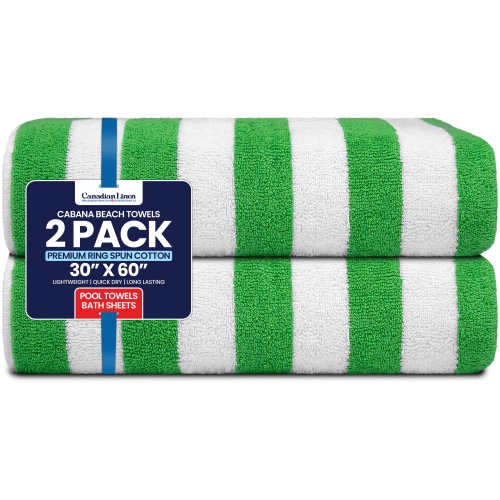 Canadian Linen Cabana Stripe Beach Towels Set, 2 Pack, 30"x60" Soft Cotton Absorbent Lightweight Quick Dry Large Pool Towel for Hospitality, Spa,