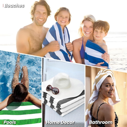 Canadian Linen Cabana Stripe Beach Towels Set, 2 Pack, 30"x60" Soft Cotton Absorbent Lightweight Quick Dry Large Pool Towel for Hospitality, Spa,
