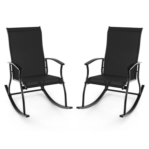 GYMAX  Set Of 2 Outdoor Rocking Chair Patio Rocker W/ Breathable Fabric In Black
