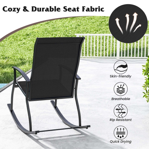 Gymax Set of 2 Outdoor Rocking Chair Patio Rocker w/ Breathable Fabric Black