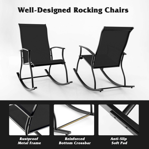 Gymax Set of 2 Outdoor Rocking Chair Patio Rocker w/ Breathable Fabric Black