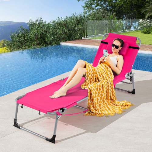 Gymax Outdoor Folding Chaise 5-Position Lounge Chair w/ Face Hole & Adjustable Footrest