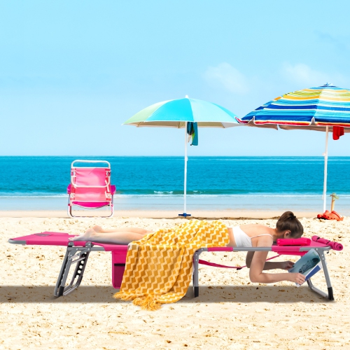 Gymax Outdoor Folding Chaise 5-Position Lounge Chair w/ Face Hole & Adjustable Footrest