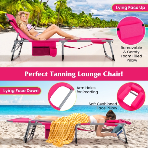 Gymax Outdoor Folding Chaise 5-Position Lounge Chair w/ Face Hole & Adjustable Footrest