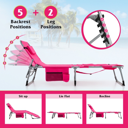 Gymax Outdoor Folding Chaise 5-Position Lounge Chair w/ Face Hole & Adjustable Footrest