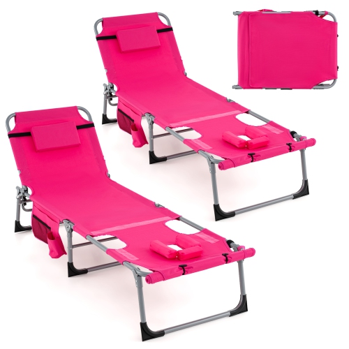 Gymax Outdoor Folding Chaise 5-Position Lounge Chair w/ Face Hole & Adjustable Footrest