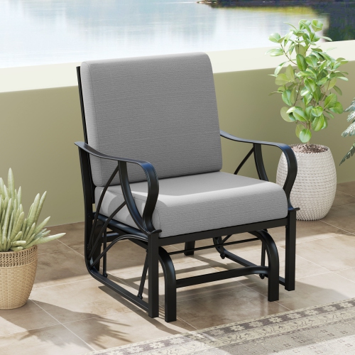 GYMAX  Patio Glider Chair Single Outdoor Rocking Chair W/ Seat & Back Cushions