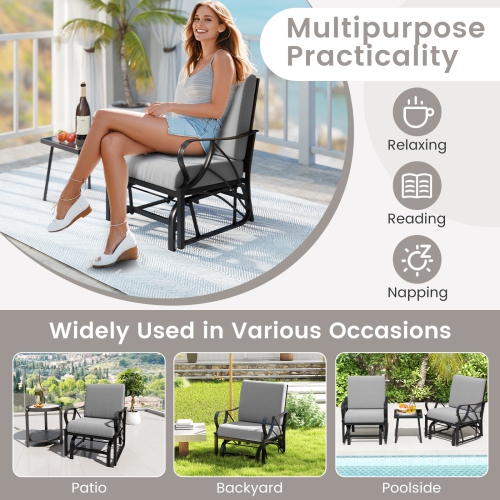 Gymax Patio Glider Chair Single Outdoor Rocking Chair w/ Seat & Back Cushions
