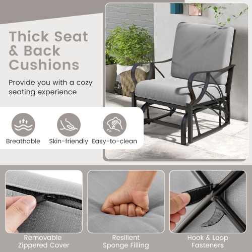 Gymax Patio Glider Chair Single Outdoor Rocking Chair w/ Seat & Back Cushions