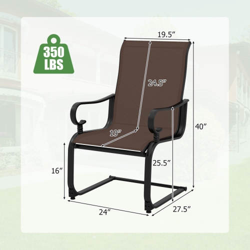 Gymax Patio Dining Chairs Set of 4 C-Spring Motion Patio Chairs w/ Metal Frame