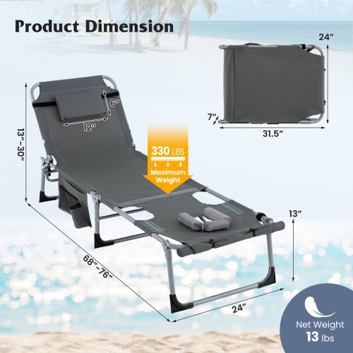 Gymax Outdoor Folding Chaise 5-Position Lounge Chair w/ Face Hole & Adjustable Footrest