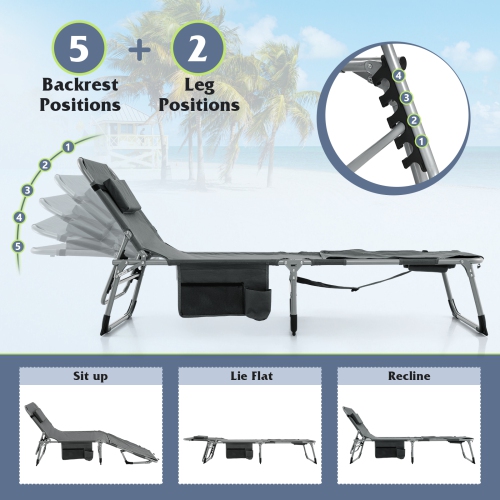 Gymax Outdoor Folding Chaise 5-Position Lounge Chair w/ Face Hole & Adjustable Footrest