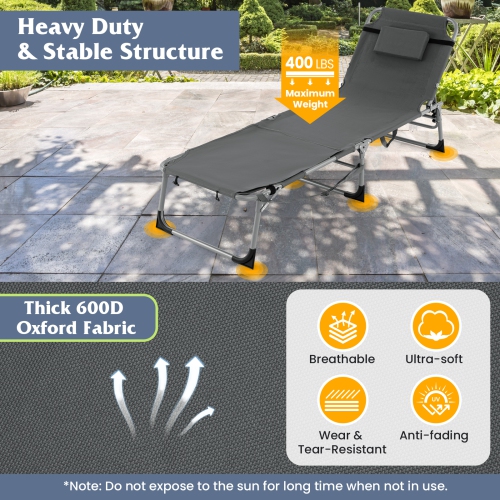 Gymax Outdoor Folding Chaise 5-Position Lounge Chair w/ Face Hole & Adjustable Footrest