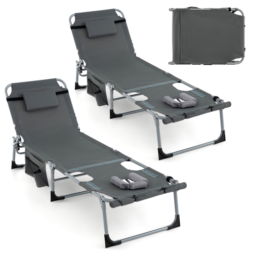 Gymax Outdoor Folding Chaise 5-Position Lounge Chair w/ Face Hole & Adjustable Footrest