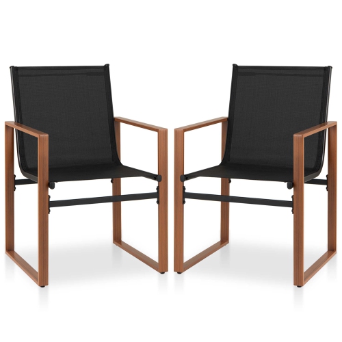 GYMAX  2 PCs Outdoor Dining Chairs Patio Furniture Chair W/ Breathable Seat & Backrest