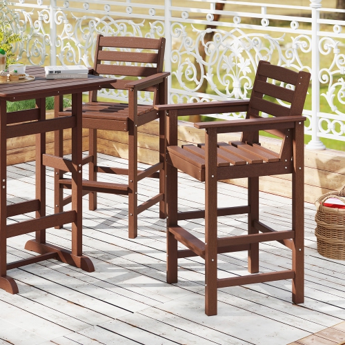 Gymax Patio Bar Stools Set of 4 Tall Adirondack Chair w/ Backrest Armrests & Footrests