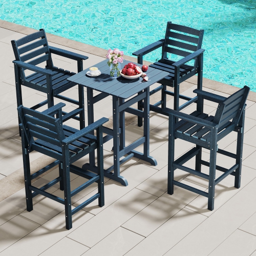 Gymax Patio Bar Stools Set of 4 Tall Adirondack Chair w/ Backrest Armrests & Footrests