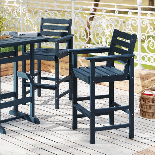 Gymax Patio Bar Stools Set of 4 Tall Adirondack Chair w/ Backrest Armrests & Footrests