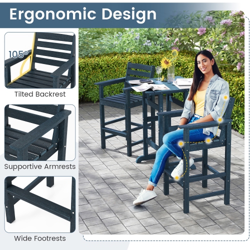 Gymax Patio Bar Stools Set of 4 Tall Adirondack Chair w/ Backrest Armrests & Footrests